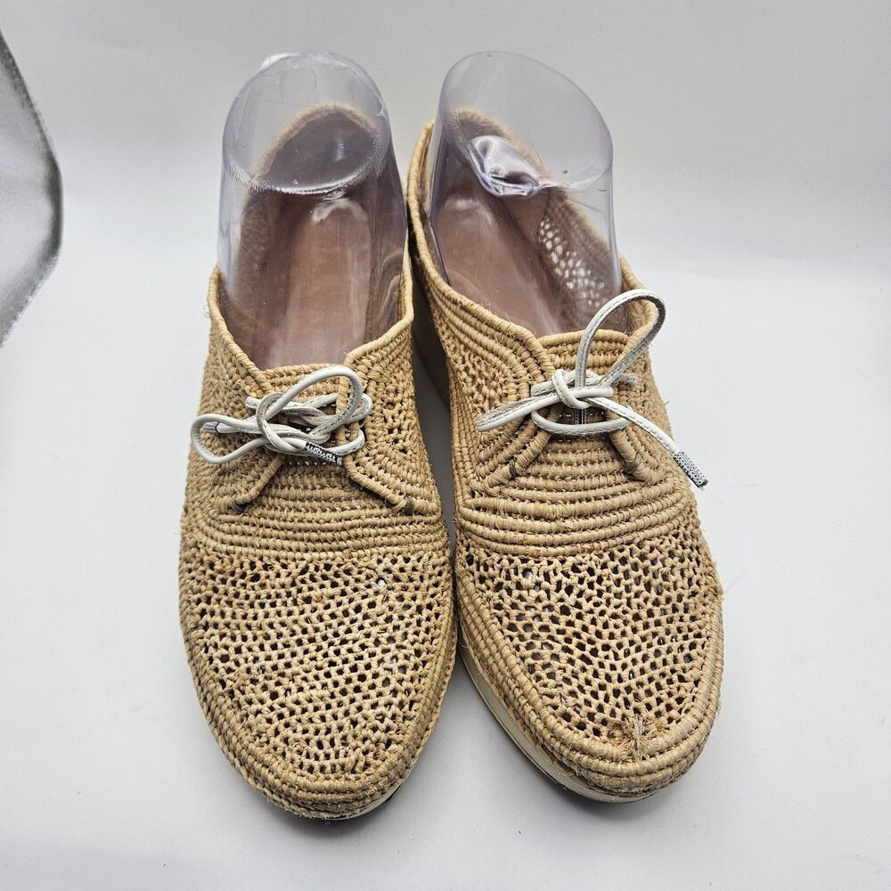 Robert Clegerie Womens Vicole Tan Raffia Wedge Oxford Luxury Sz 37/US 6.5 READ
